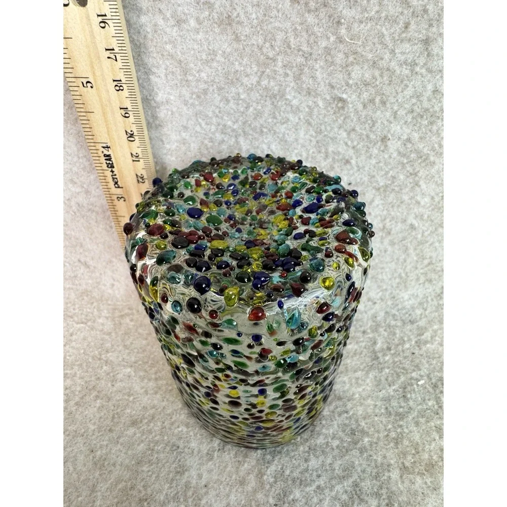 Set Of 4 Confetti Lowball Glass Tumblers Thick Textured Recycled Mexico